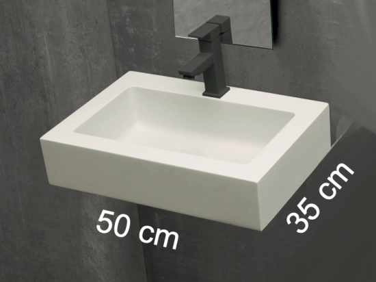 Lave-mains, sur mesure : L 50 à 80 x P 35 à 51 cm, finition lisse mate, 10 couleurs au choix, Anti bactérien, résine Akrytan® teinté dans la masse, Livraison Offerte.
